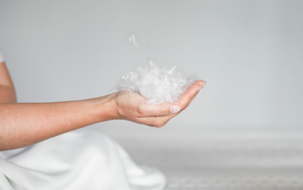 Selection by BICO Duvet Climaluxe Inhalt Gaensedaunen weiss auf Frauenhand