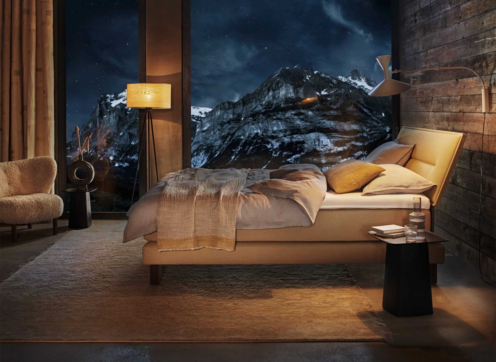 BICO Boxspringbett Susten in Schlafzimmer Bergaussicht